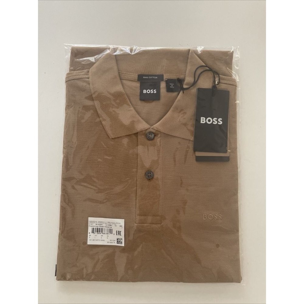 HUGO BOSS Firenze Polo Shirt Modern Fit 100% Pima Cotton Tan / Brown Mens LARGE